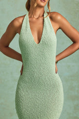 Bouclé Halterneck Maxi Dress in Mint
