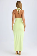 Modal High-Split Halterneck Maxi Dress in Matcha Green