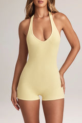 Modal Ribbed Backless Playsuit in Lemon Sherbet