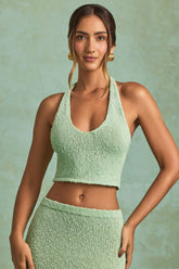 Bouclé Halterneck Crop Top in Mint