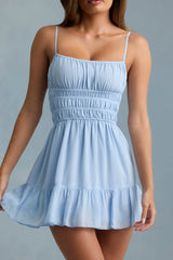 Shirred Camisole Mini Dress in Sky Blue