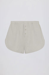 Button-Detail Mid-Rise Shorts in Light Grey