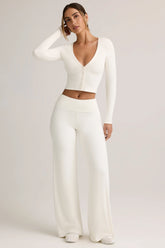 Modal Foldover Wide-Leg Trousers in White