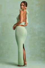 Bouclé Mid-Rise Maxi Skirt in Mint