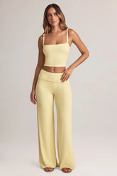 Modal Foldover Wide-Leg Trousers in Lemon Sherbet