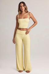Modal Foldover Wide-Leg Trousers in Lemon Sherbet