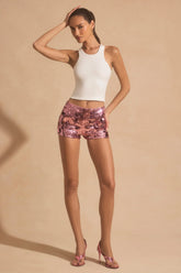 Sequin-Embellished Mini Shorts in Pink