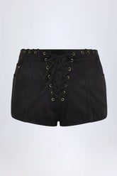 Lace-Up Mid-Rise Shorts in Black