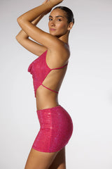 Embellished Low Rise Mini Skirt in Hot Pink