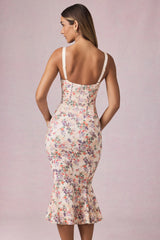 Layered Bra-Detail Fishtail Midaxi Dress in Primrose Floral Print