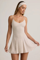 Modal Ribbed Tie-Back A-Line Mini Dress in Pink Yellow Stripe
