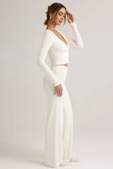 Modal Foldover Wide-Leg Trousers in White
