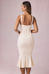 Layered Bra-Detail Fishtail Midaxi Dress in Ivory