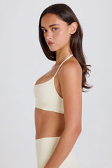 Four-Way Stretch Scoop-Neck Halterneck Sports Bra in Cream