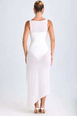 Ruffle-Trim Cowl-Neck Midaxi Dress in White