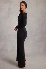 Draped Ruched Maxi Dress in Black