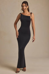 Ruched Backless Maxi Dress in Black