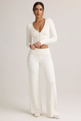 Modal Foldover Wide-Leg Trousers in White