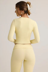 Modal Ribbed Cropped Cardigan in ButterCream Yellow
