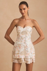 Embellished Strapless Corset Mini Dress in Ivory
