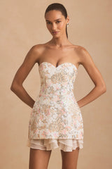 Embellished Strapless Corset Mini Dress in Ivory