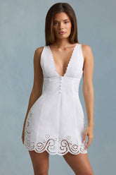 Cutwork Cotton-Poplin A-Line Mini Dress in White