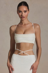 Embellished Cross Back Crop Top in White