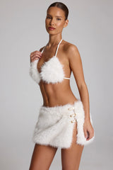 Buckle-Detail Faux Fur Micro Mini Skirt in White