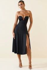 Slinky Jersey Strapless A-Line Midaxi Dress in Black