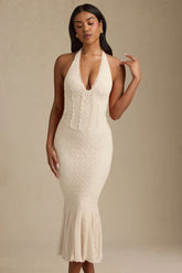 Halterneck Corset Lace Midaxi Dress in Ivory