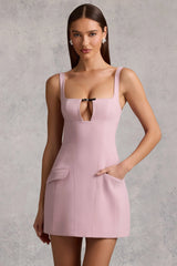 Cut-Out Structured A-Line Mini Dress in Mauve