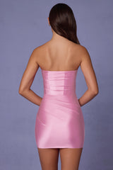 Ruched Bandeau Mini Dress in Soft Pink