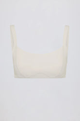 Soft Active Contrast-Trim Sports Bra in Cream