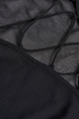 Lace-Up Balloon-Sleeve Mini Dress in Black