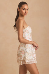 Embellished Strapless Corset Mini Dress in Ivory