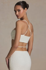 Embellished Cross Back Crop Top in White