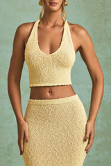 Bouclé Halterneck Crop Top in Yellow