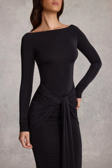 Draped Ruched Maxi Dress in Black
