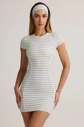 Modal Short-Sleeve Bodycon Mini Dress in Blue Yellow Stripe