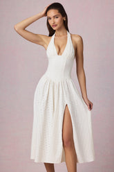 Broderie Anglaise Halterneck Midaxi Dress in White