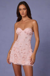 Embellished Bandeau A-line Mini Dress in Ballet Pink