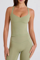 Four-Way Stretch Crossback Longline Tank Top in Matcha