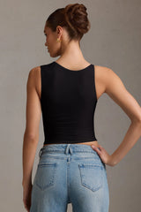 Asymmetric Ruched Tank Top in Black