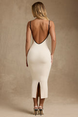 Modal Contrast-Trim Backless Midaxi Dress in Ivory