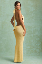 Bouclé Halterneck Maxi Dress in Yellow