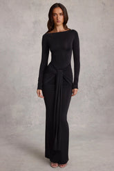 Draped Ruched Maxi Dress in Black