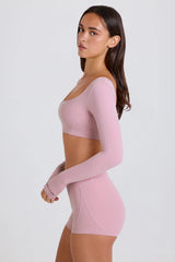 Four-Way Stretch Multiway Long-Sleeve Crop Top in Mauve