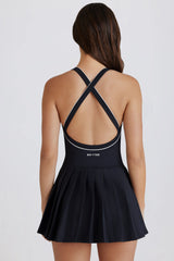 Soft Active Crossback Pleated Tennis Dress in Black