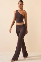 Mid-Rise Straight-Leg Trousers in Chocolate Brown