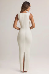 Modal Button-Detail Maxi Dress in White